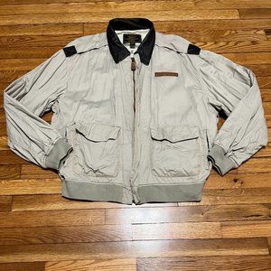 The Cockpit NYC USA Aviator Bomber Jacket Mens Size XL Beige Leather Collar